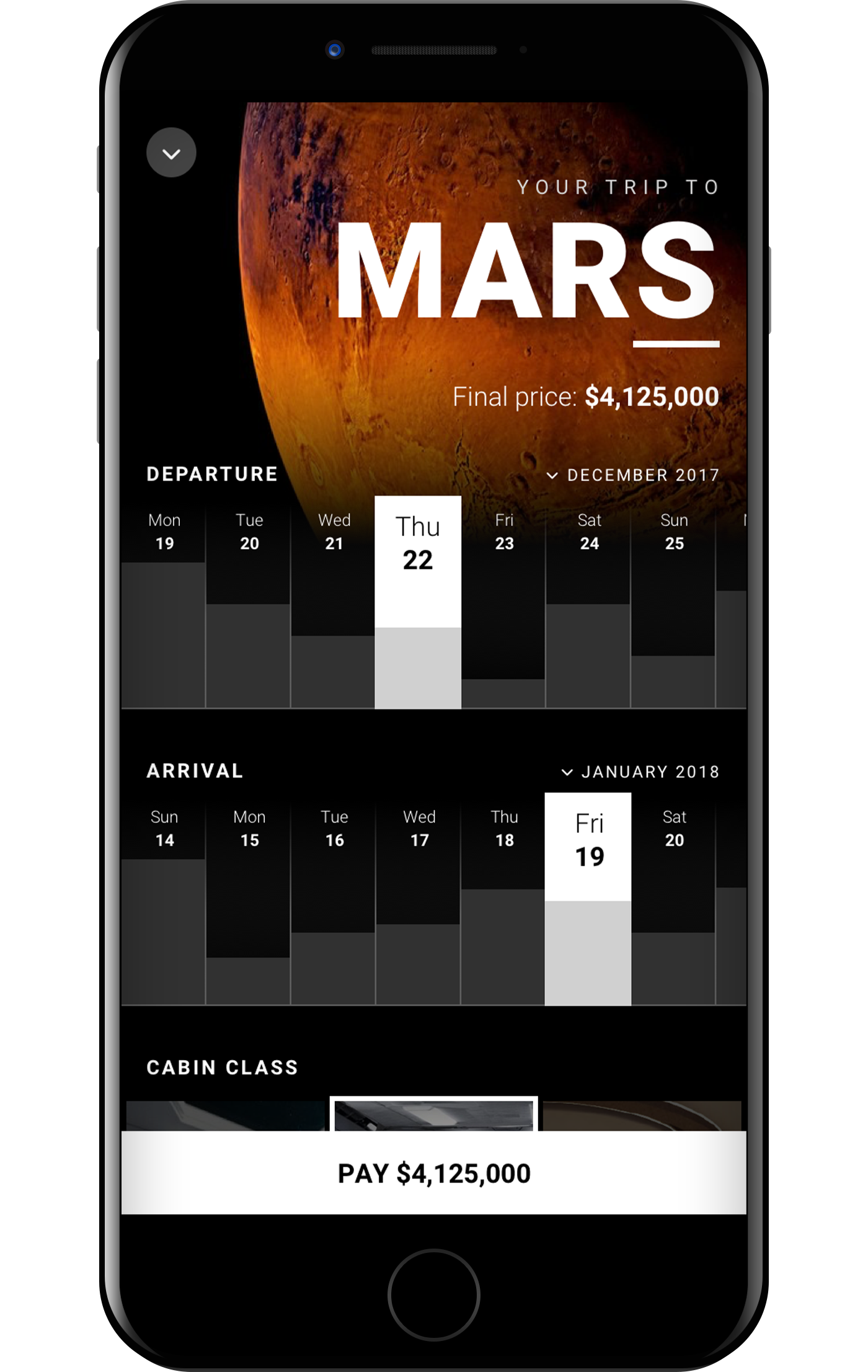 Mockup booking mars 1 fly