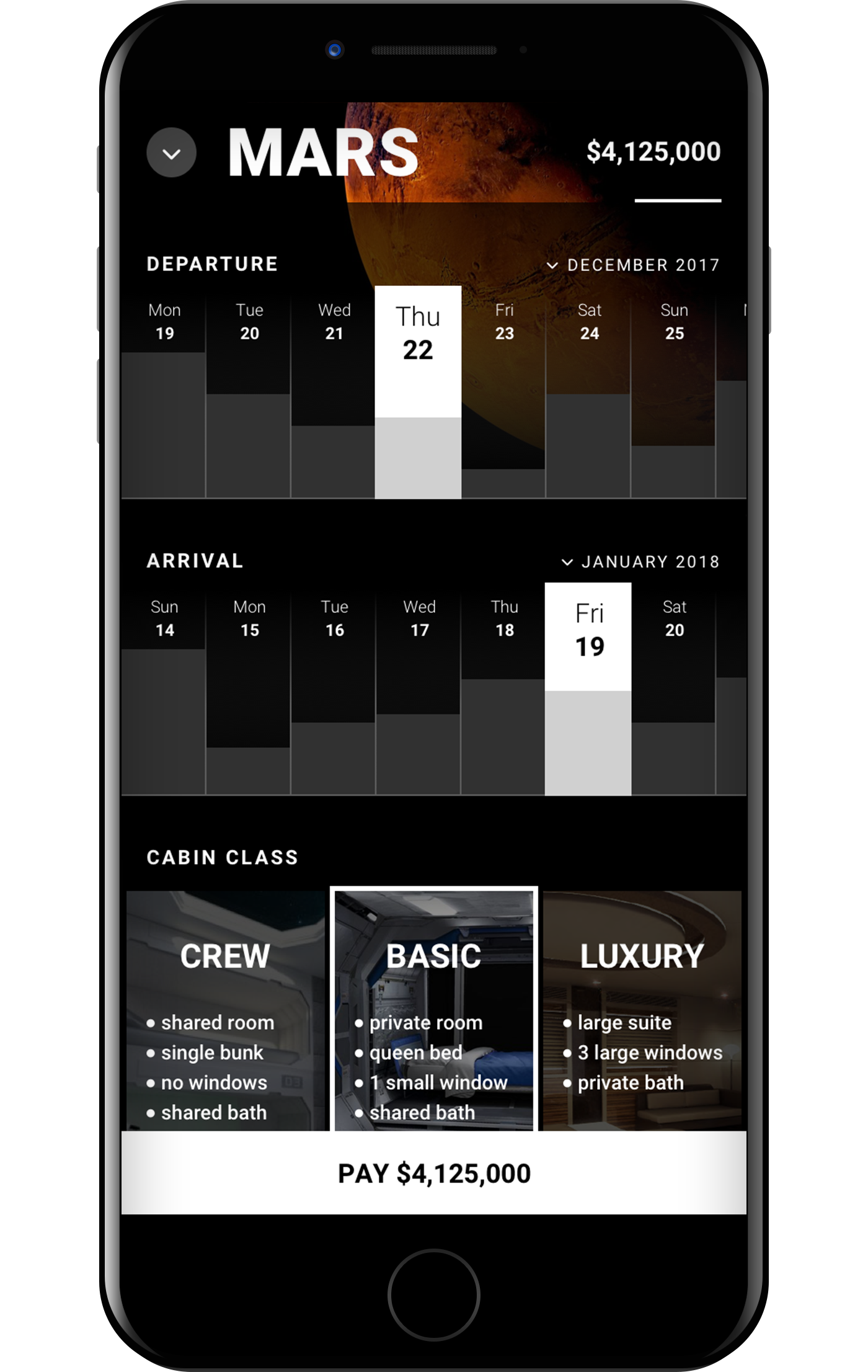 Mockup booking mars 2 fly