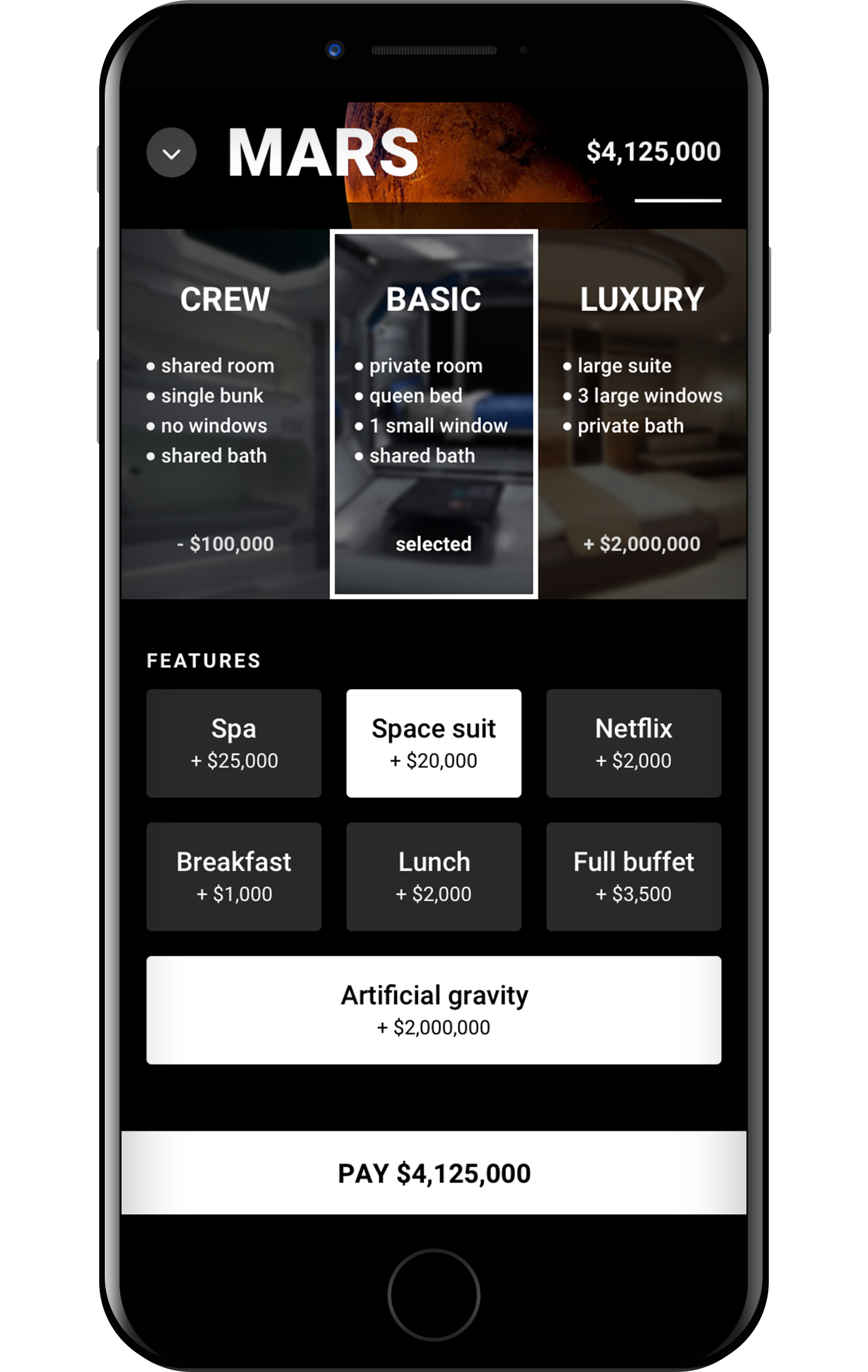 Mockup booking mars 3 fly