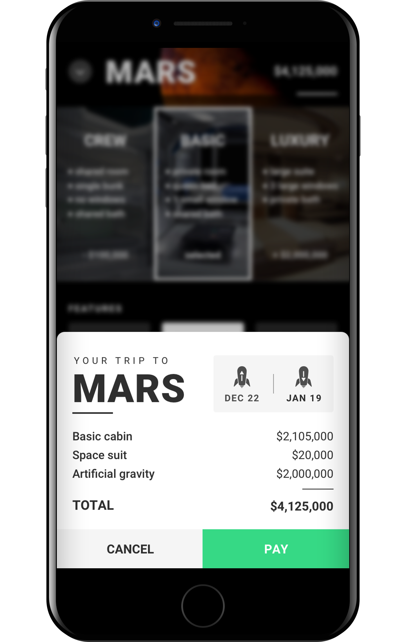 Mockup booking mars pay fly